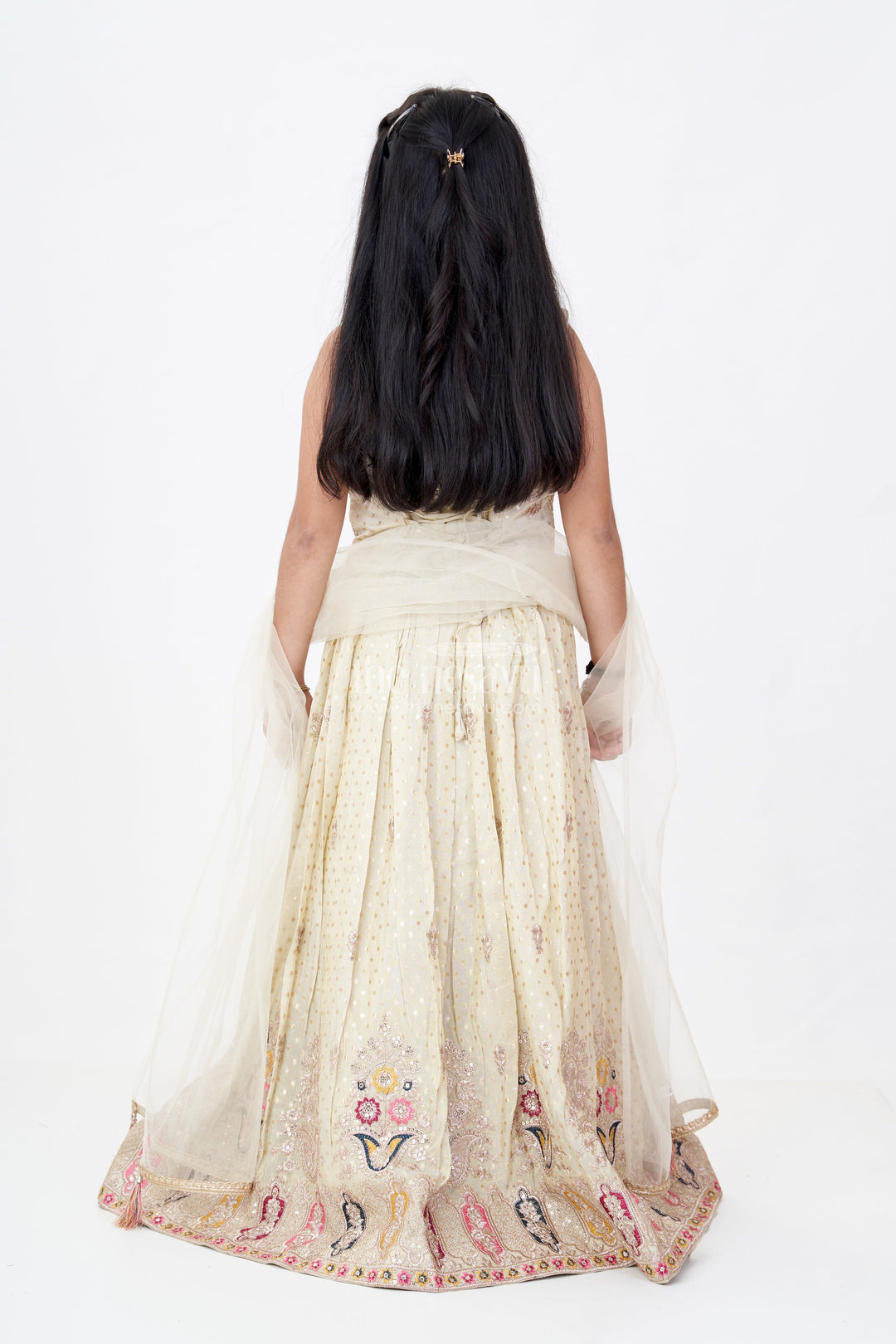 The Nesavu Girls Lehenga Choli Girls Royal Lehenga with Intricate Embroidery and Mirror Work Choli in Gold Nesavu Nesavu Girls Royal Lehenga Intricate Embroidery Mirror Work Choli Gold