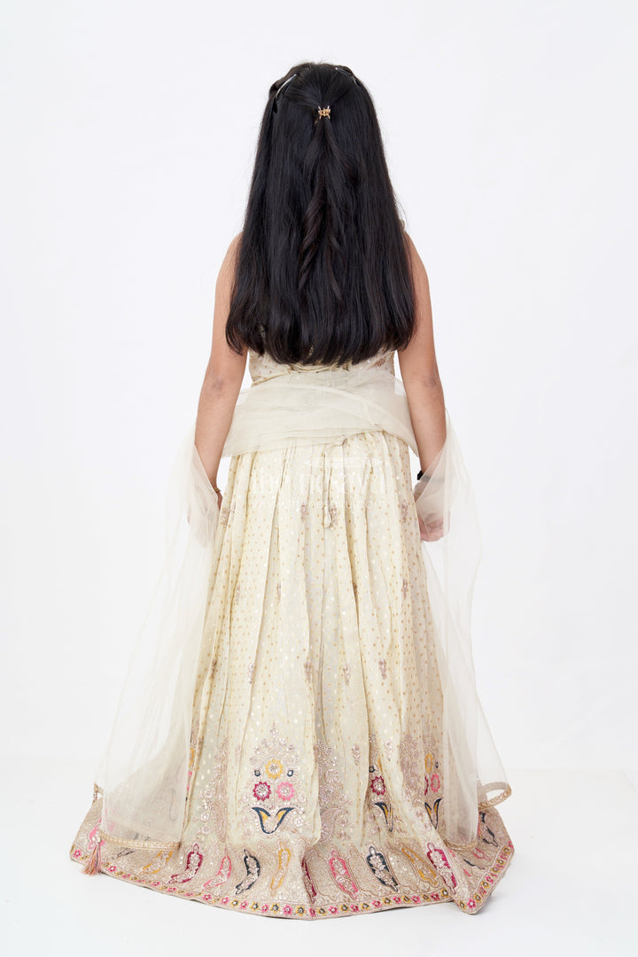 The Nesavu Girls Lehenga Choli Girls Royal Lehenga with Intricate Embroidery and Mirror Work Choli in Gold Nesavu Nesavu Girls Royal Lehenga Intricate Embroidery Mirror Work Choli Gold