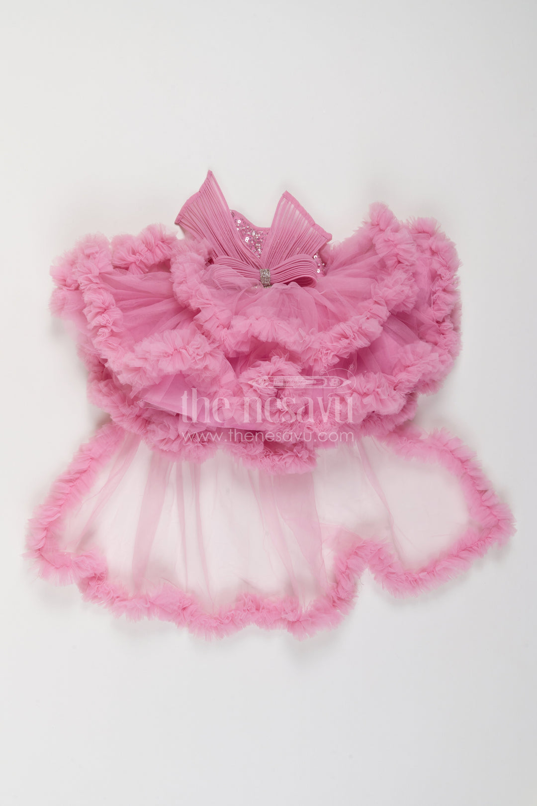 The Nesavu Girls Fancy Party Frock Girls Ruffle Frock for Birthday Photoshoots and Princess Parties Nesavu 16 (1Y) / Purple / Plain Net PF323A-16 Nesavu Girls Net Ruffle Frock For Birthday Photoshoots Princess Parties And Milestone Celebrations