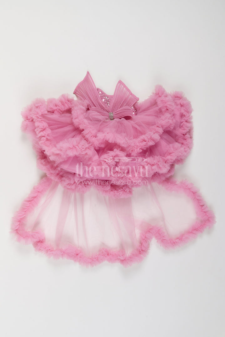 The Nesavu Girls Fancy Party Frock Girls Ruffle Frock for Birthday Photoshoots and Princess Parties Nesavu 16 (1Y) / Purple / Plain Net PF323A-16 Nesavu Girls Net Ruffle Frock For Birthday Photoshoots Princess Parties And Milestone Celebrations