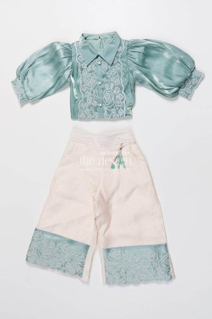 The Nesavu Girls Co-Ord Sets Girls Satin Co-Ord Set with Embroidery for Festive Parties Nesavu Nesavu girls satin co-ord set embroidery festive wear birthdays ethnic celebrations