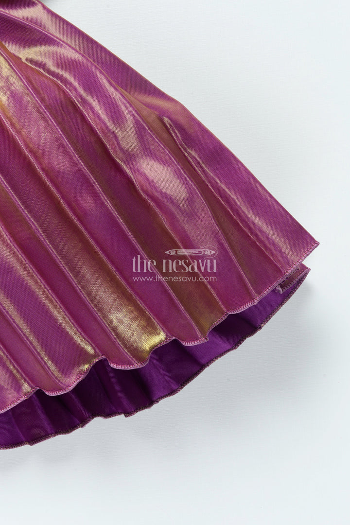 The Nesavu Girls Fancy Party Frock Girls Satin Organza Pleated Party Frock with Bow Elegant Occasion Wear Nesavu Nesavu satin organza pleated frock bow girls party wear dress