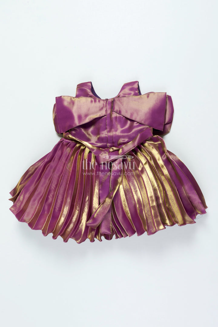 The Nesavu Girls Fancy Party Frock Girls Satin Organza Pleated Party Frock with Bow Elegant Occasion Wear Nesavu Nesavu satin organza pleated frock bow girls party wear dress