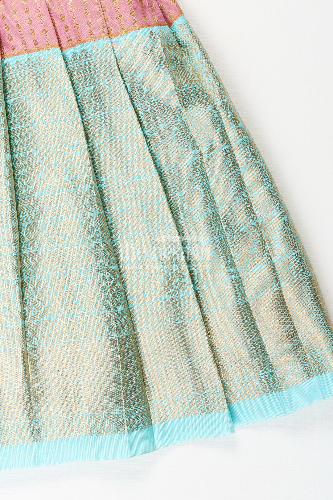 The Nesavu Girls Kanchi Silk Frock Girls Semi Kanchivaram Silk Frock in Maroon with Jacket Nesavu Nesavu girls maroon semi Kanchivaram silk frock with mint green brocade jacket