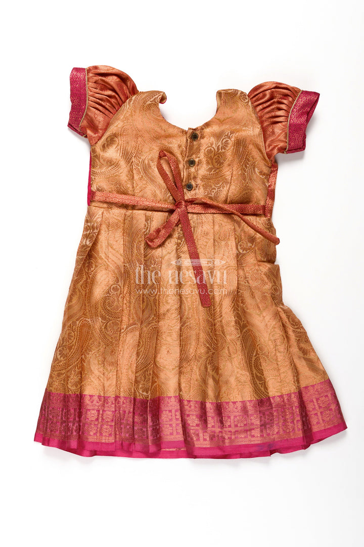 The Nesavu Silk Frock Girls Semi Silk Orange Colour Silk Frock with Pin-Tuck Yoke and Traditional Pleated Design Nesavu 20 (3Y) / Orange SF1017D-20 Nesavu Orange Colour Silk Frock Girls Pleated Woven Skirt Puff Sleeves