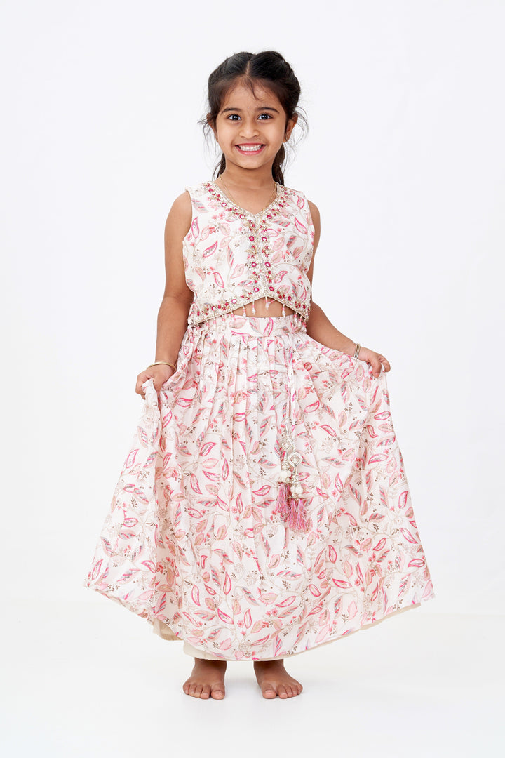 The Nesavu Girls Lehenga Choli Girls Shadi Lehenga with Embroidered Choli and Floral Tassel Accents in Ivory and Pink Nesavu 16 (1Y) / Pink GL604A-16 Girls Shadi Lehenga Embroidered Choli Floral Tassel Accents Ivory Pink | The Nesavu