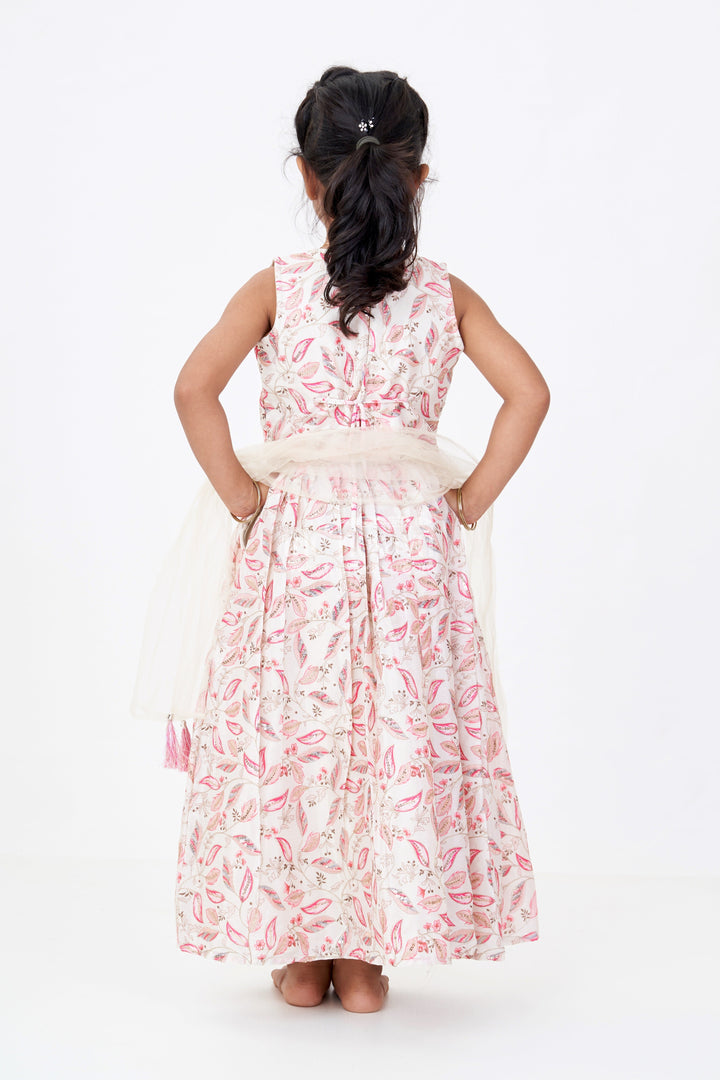 The Nesavu Girls Lehenga Choli Girls Shadi Lehenga with Embroidered Choli and Floral Tassel Accents in Ivory and Pink Nesavu Nesavu Girls Shadi Lehenga Embroidered Choli Floral Tassel Accents Ivory Pink