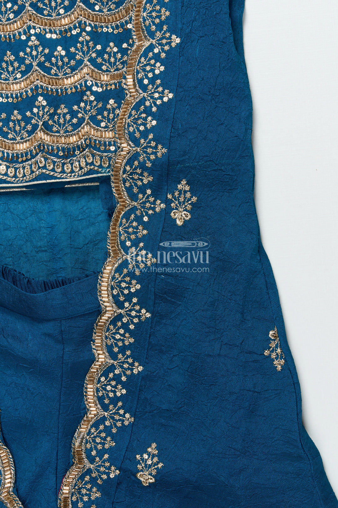 The Nesavu Girls Sharara / Plazo Set Girls Sharara and Shrug Set with Embroidery for Festive Family Functions Nesavu Nesavu girls sharara set embroidered shrug designer yoke festive occasions
