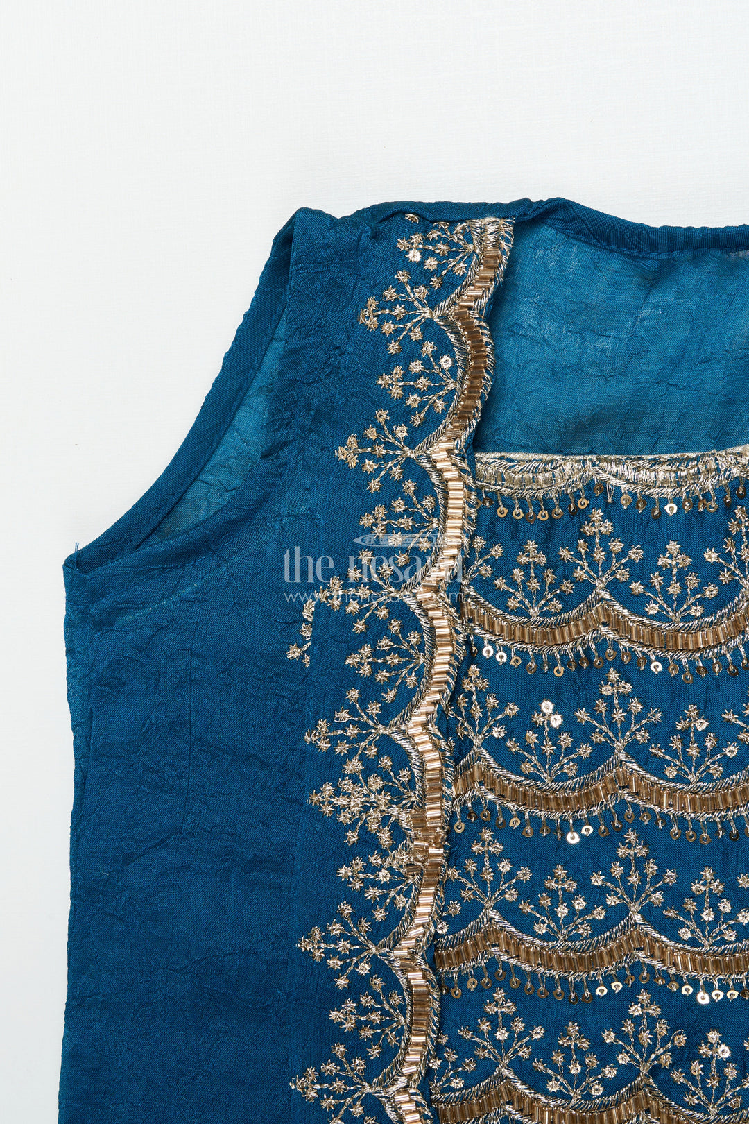The Nesavu Girls Sharara / Plazo Set Girls Sharara and Shrug Set with Embroidery for Festive Family Functions Nesavu Nesavu girls sharara set embroidered shrug designer yoke festive occasions
