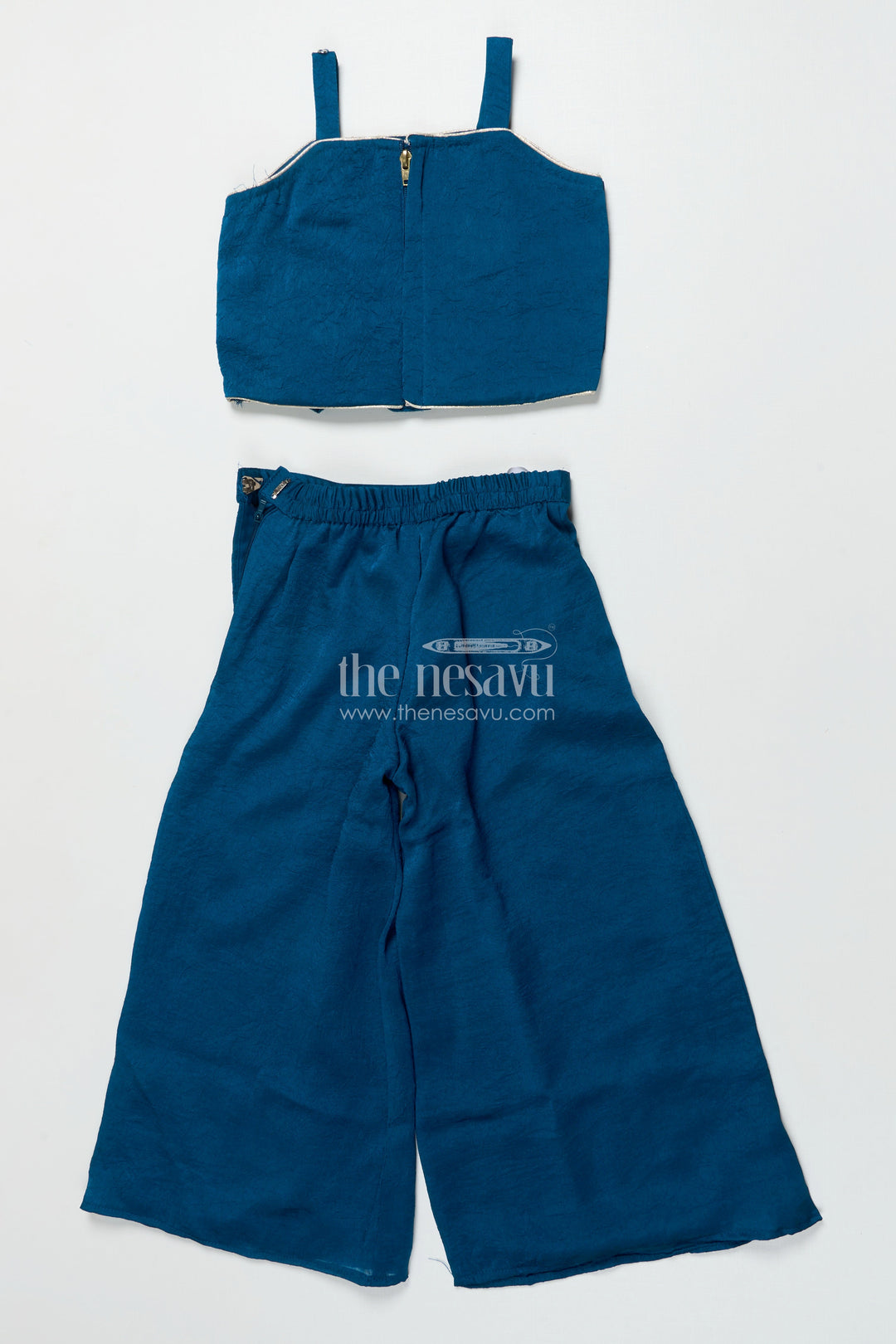 The Nesavu Girls Sharara / Plazo Set Girls Sharara and Shrug Set with Embroidery for Festive Family Functions Nesavu Nesavu girls sharara set embroidered shrug designer yoke festive occasions