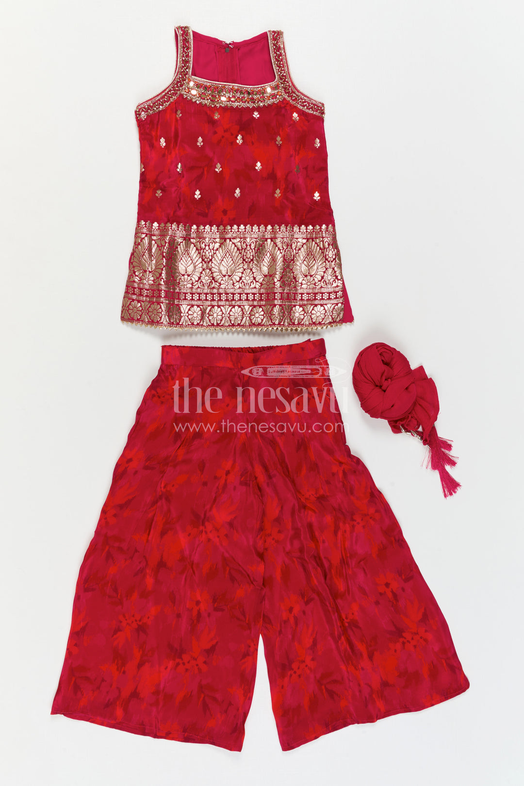The Nesavu Girls Sharara / Plazo Set Girls Sharara Dress for Festive Functions and Wedding Wear Nesavu Nesavu Girls Sharara Set For Weddings And Festive Occasions With Digital Print Georgette Outfit