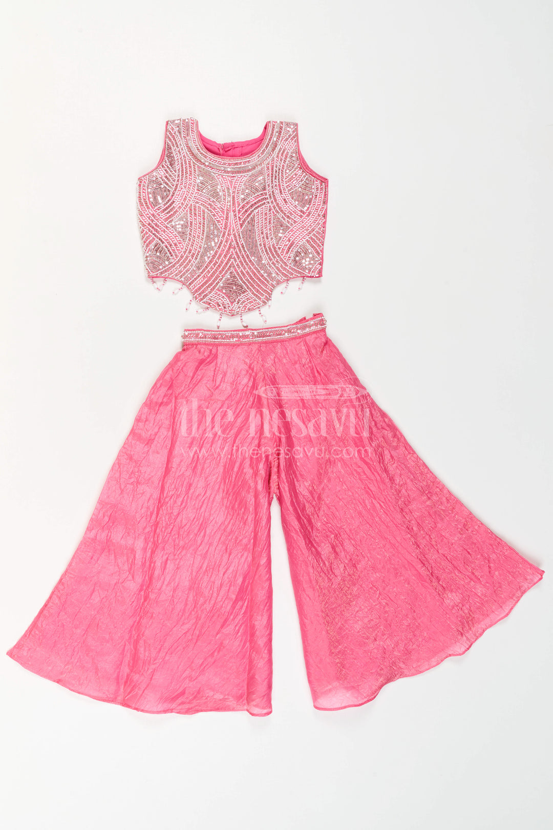 The Nesavu Girls Sharara / Plazo Set Girls Sharara Dress Set for Weddings and Events Nesavu Nesavu Girls Sharara Set For Weddings With Glaze Organza And Designer Embroidery Yoke Festive Outfit