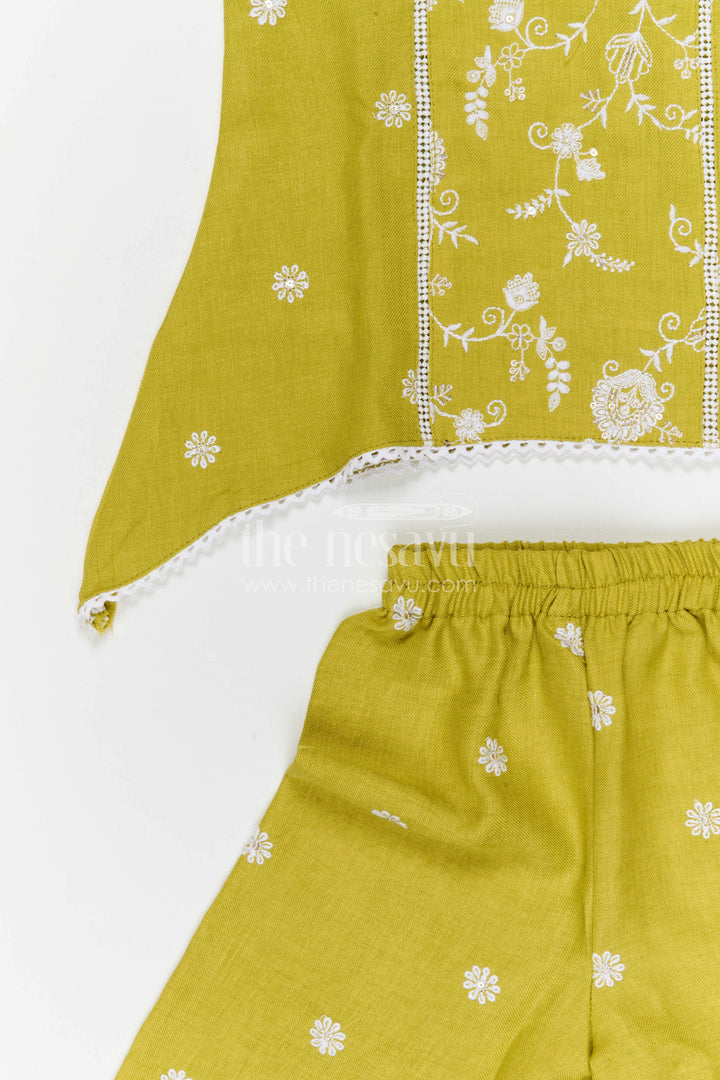 The Nesavu Girls Sharara / Plazo Set Girls Sharara for Festive Celebrations and Family Functions Nesavu Nesavu girls cotton sharara set for festive celebrations and family functions with thread embroidery