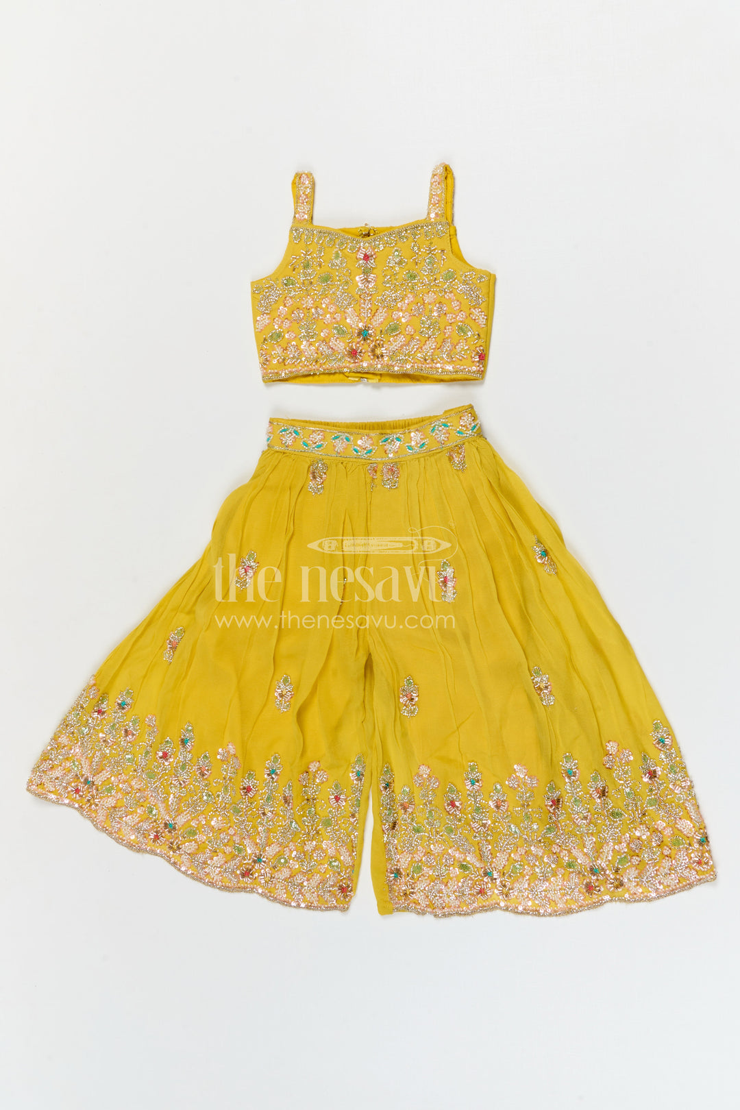 The Nesavu Girls Sharara / Plazo Set Girls Sharara for Festive Celebrations and Wedding Functions Nesavu Nesavu girls georgette sharara set with designer embroidered yoke for weddings and festive occasions