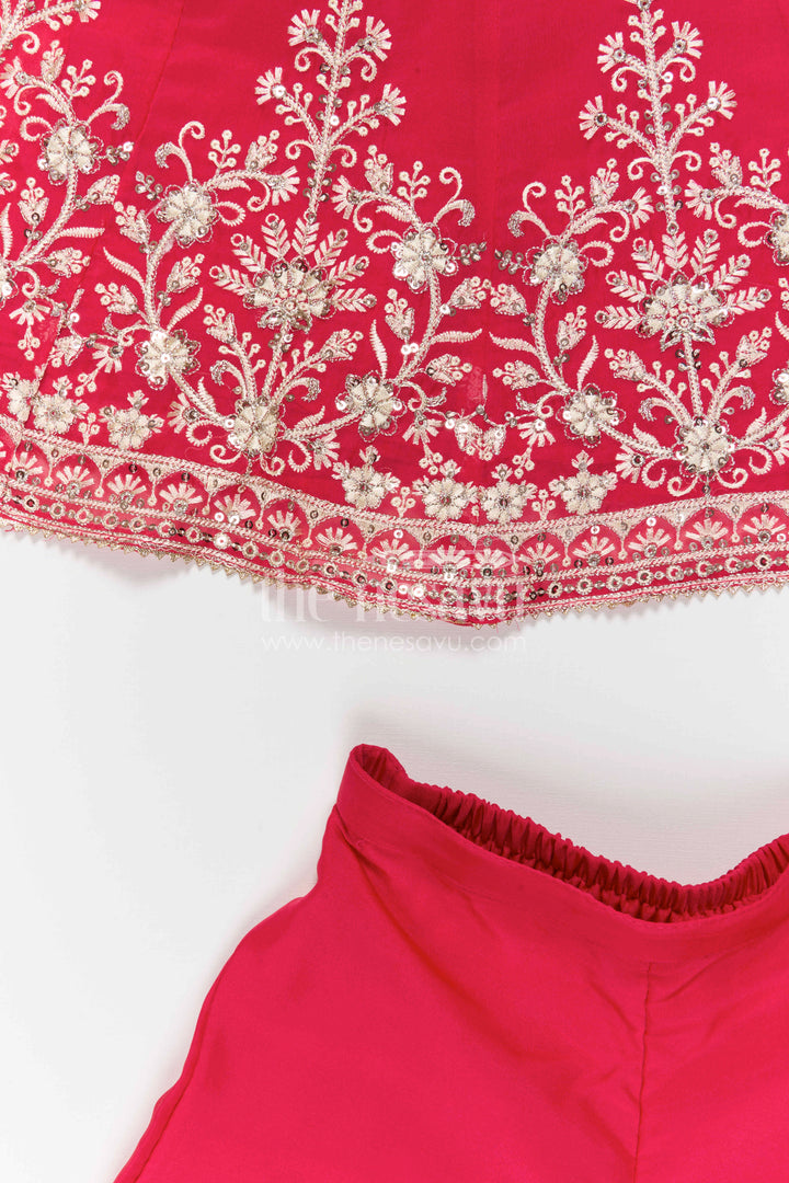 The Nesavu Girls Sharara / Plazo Set Girls Sharara for Wedding Functions and Festive Celebrations Nesavu Nesavu Girls Sharara Set With Embroidery For Wedding Functions And Festive Wear In Soft Viscose Cotton