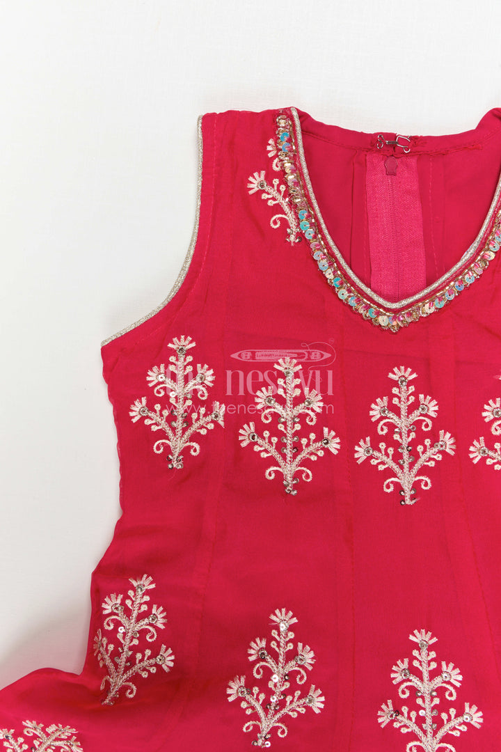 The Nesavu Girls Sharara / Plazo Set Girls Sharara for Wedding Functions and Festive Celebrations Nesavu Nesavu Girls Sharara Set With Embroidery For Wedding Functions And Festive Wear In Soft Viscose Cotton