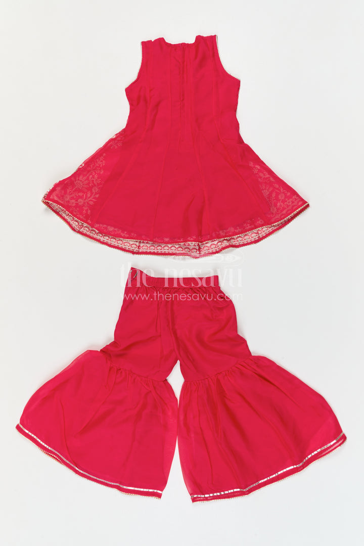 The Nesavu Girls Sharara / Plazo Set Girls Sharara for Wedding Functions and Festive Celebrations Nesavu Nesavu Girls Sharara Set With Embroidery For Wedding Functions And Festive Wear In Soft Viscose Cotton