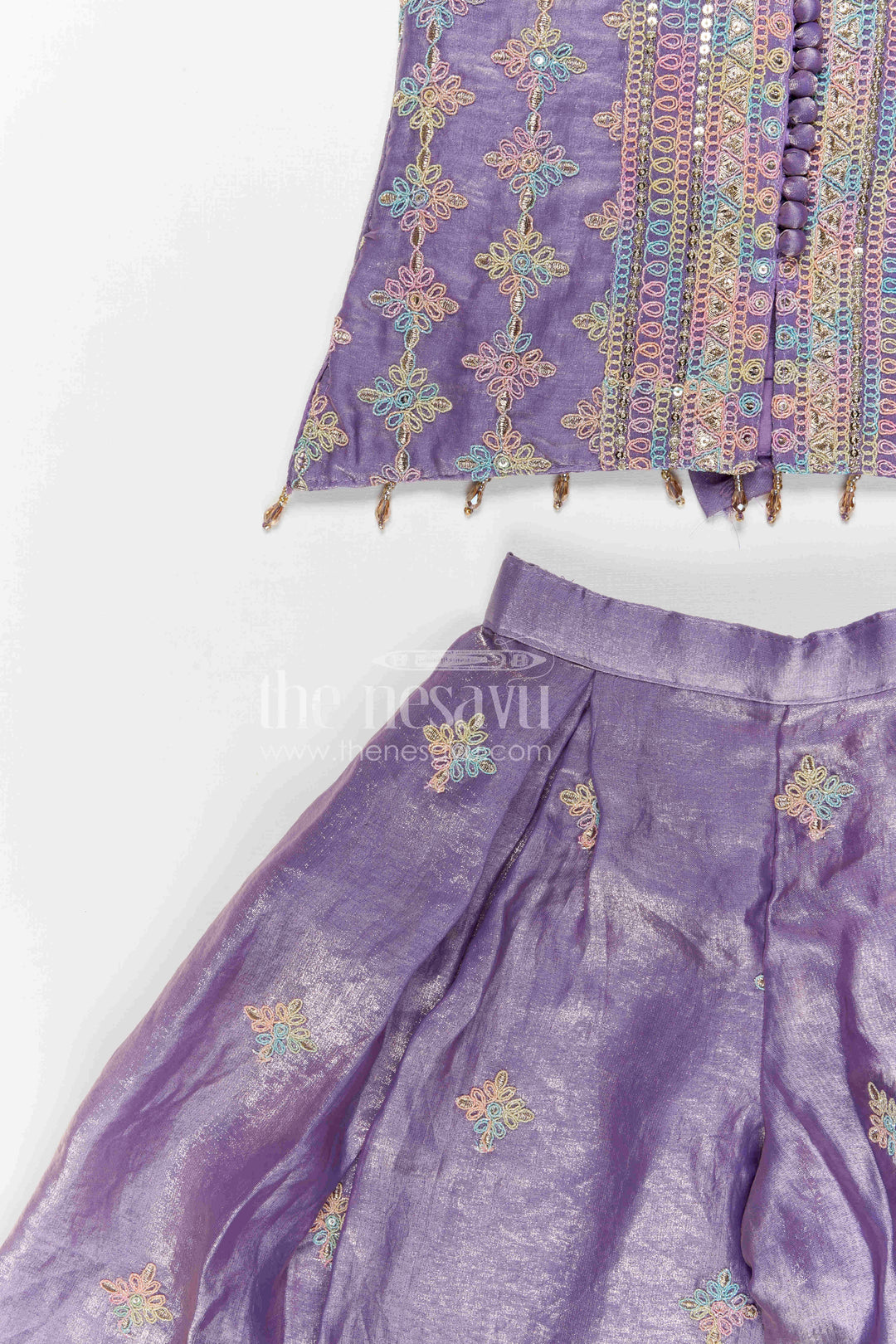 The Nesavu Girls Sharara / Plazo Set Girls Sharara for Weddings and Festive Family Gatherings Nesavu Nesavu girls viscose silk sharara set for weddings and festive celebrations with designer embroidered yoke