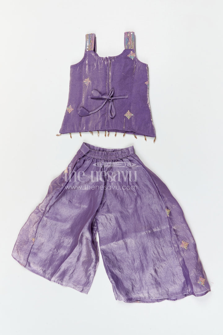 The Nesavu Girls Sharara / Plazo Set Girls Sharara for Weddings and Festive Family Gatherings Nesavu Nesavu girls viscose silk sharara set for weddings and festive celebrations with designer embroidered yoke