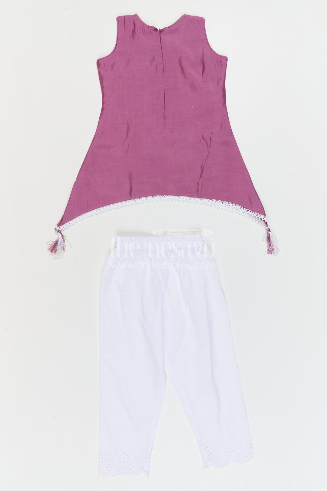 The Nesavu Girls Sharara / Plazo Set Girls Sharara Outfit for Festive Occasions and Traditional Wear Nesavu Nesavu Girls Crepe Cotton Sharara Outfit With Thread Embroidery For Festive Occasions And Comfortable Wear