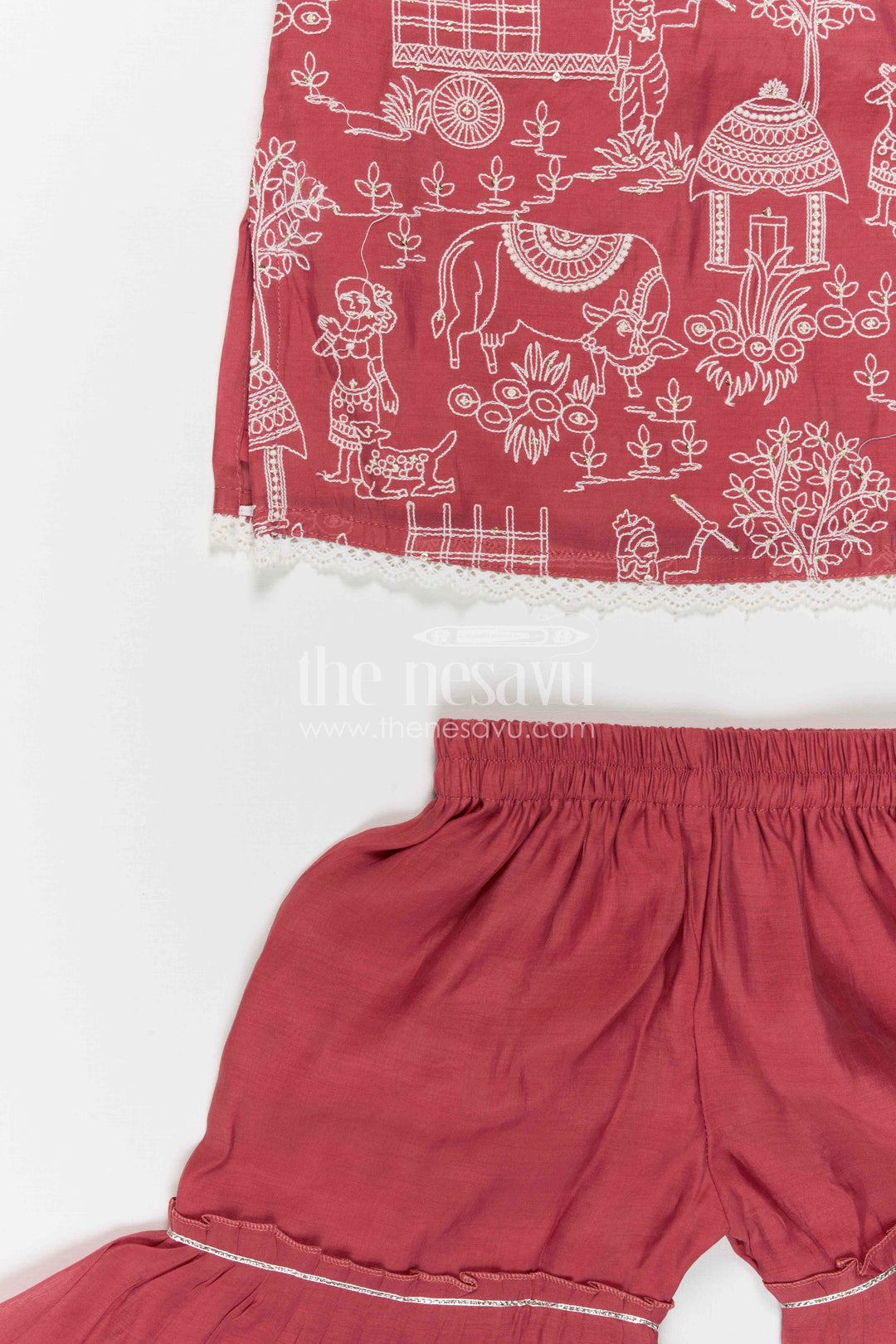 The Nesavu Girls Sharara / Plazo Set Girls Sharara Outfit for Weddings and Festive Occasions Nesavu Nesavu Girls Sharara Outfit For Weddings And Festive Occasions With Silk Crepe And Embroidered Design