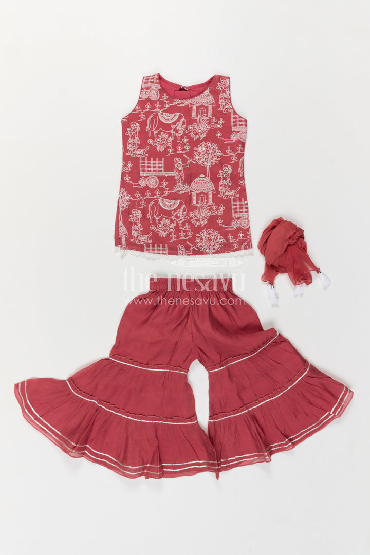 The Nesavu Girls Sharara / Plazo Set Girls Sharara Outfit for Weddings and Festive Occasions Nesavu Nesavu Girls Sharara Outfit For Weddings And Festive Occasions With Silk Crepe And Embroidered Design