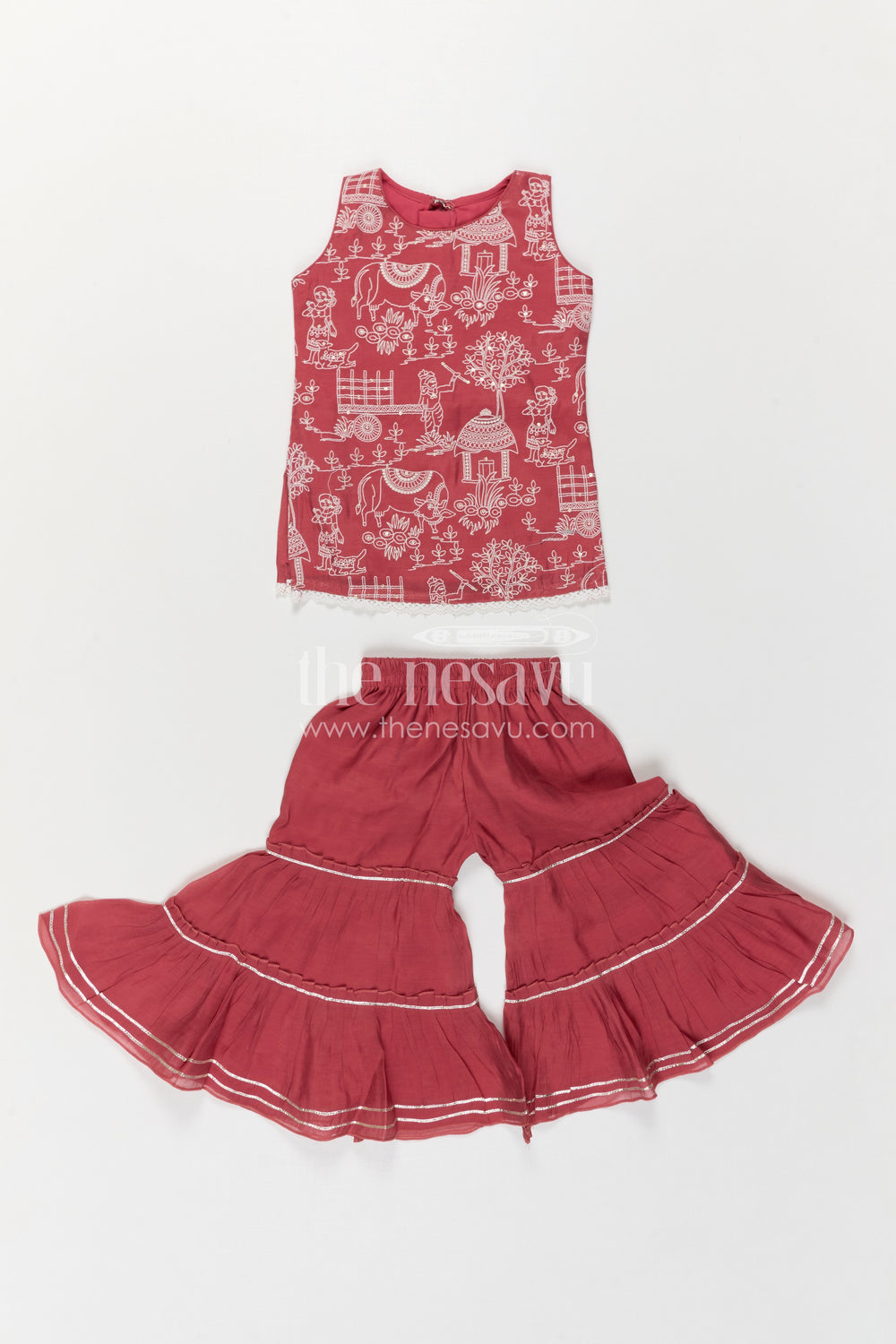 The Nesavu Girls Sharara / Plazo Set Girls Sharara Outfit for Weddings and Festive Occasions Nesavu Nesavu Girls Sharara Outfit For Weddings And Festive Occasions With Silk Crepe And Embroidered Design