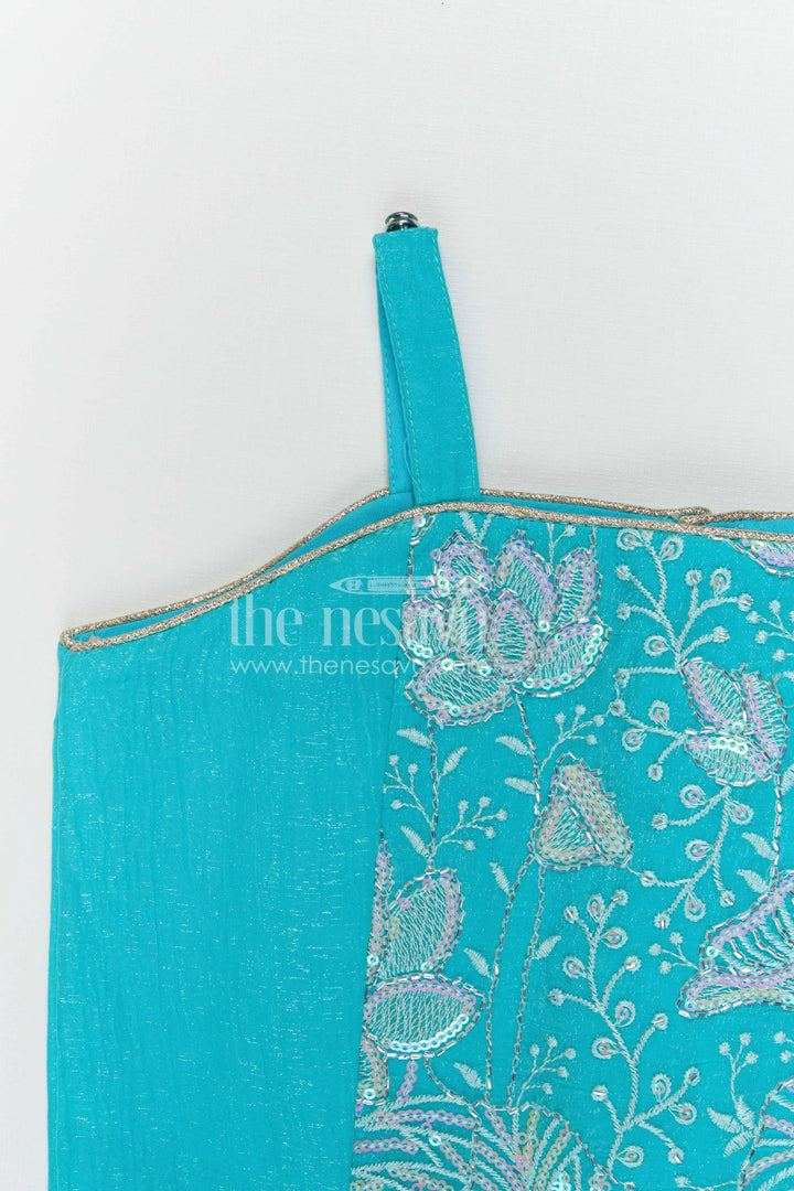 The Nesavu Girls Sharara / Plazo Set Girls Sharara Palazzo Set for Festive Functions and Wedding Events Nesavu Nesavu girls silk crepe sharara palazzo set with designer embroidery for weddings and festive occasions