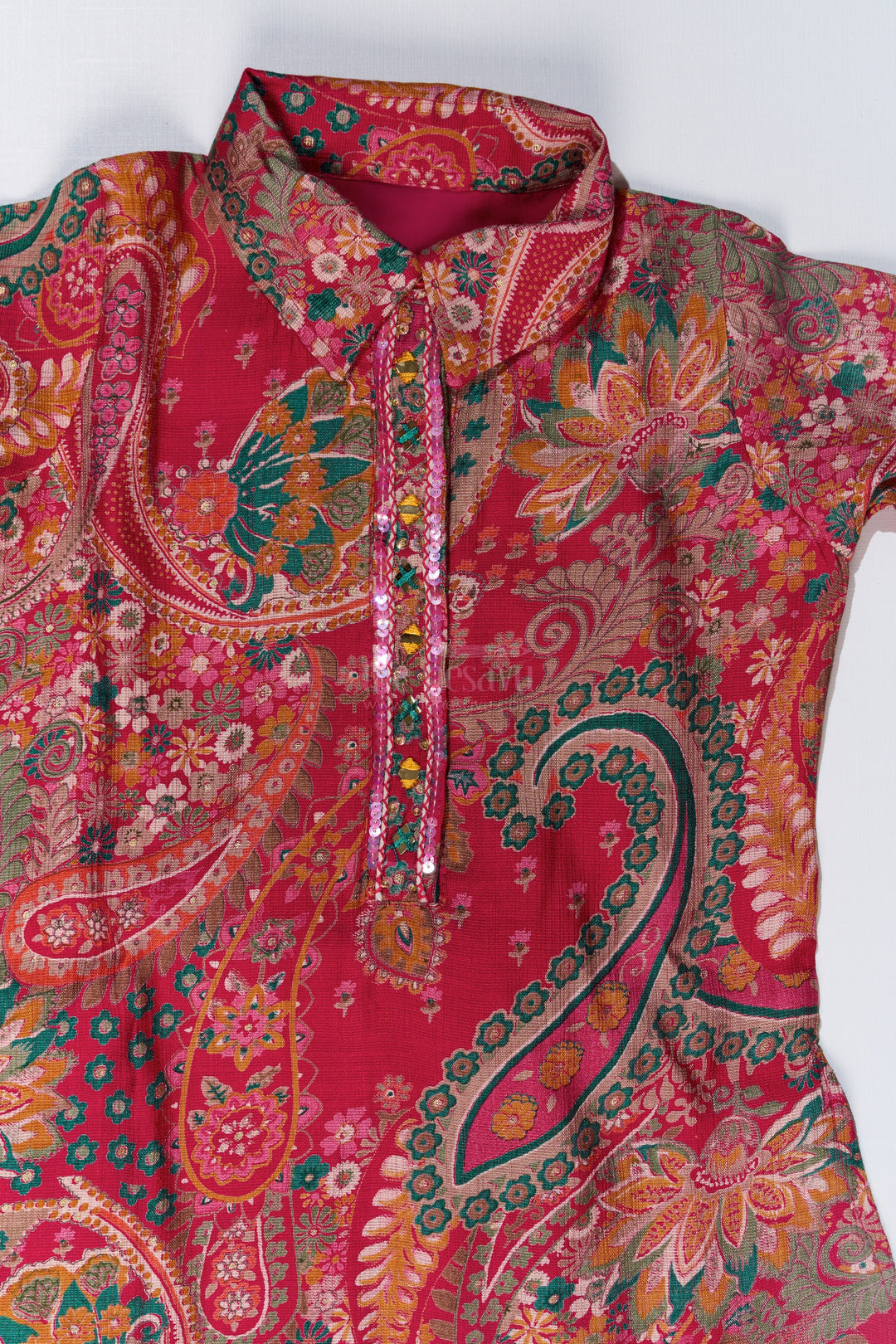 The Nesavu Girls Co-Ord Sets Girls Sharara Pants Set with Paisley Print and Flared Sleeves in Red and Gold Nesavu Girls Sharara Pants Set Paisley Print Flared Sleeves Red Gold | The Nesavu