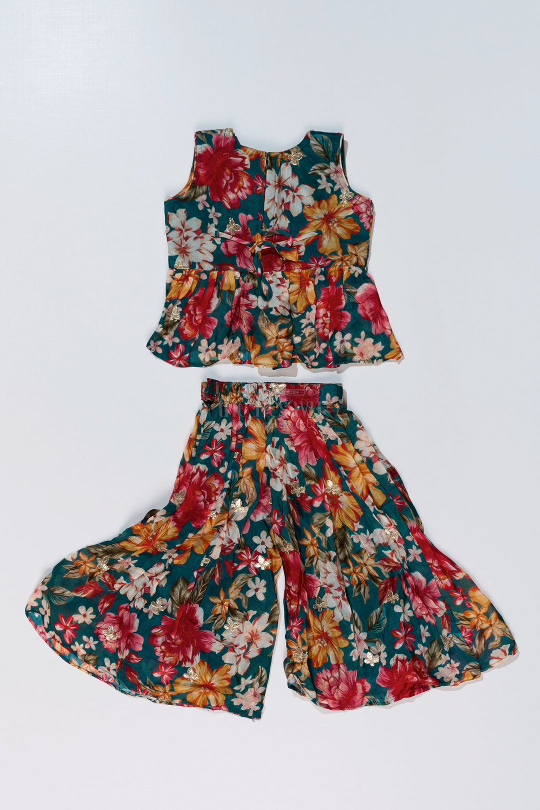 The Nesavu Girls Sharara / Plazo Set Girls Sharara Plazo Set in Floral Georgette with Foil Embroidery and Dupatta Nesavu Girls Sharara Plazo Set Floral Georgette Print Foil Embroidery | The Nesavu