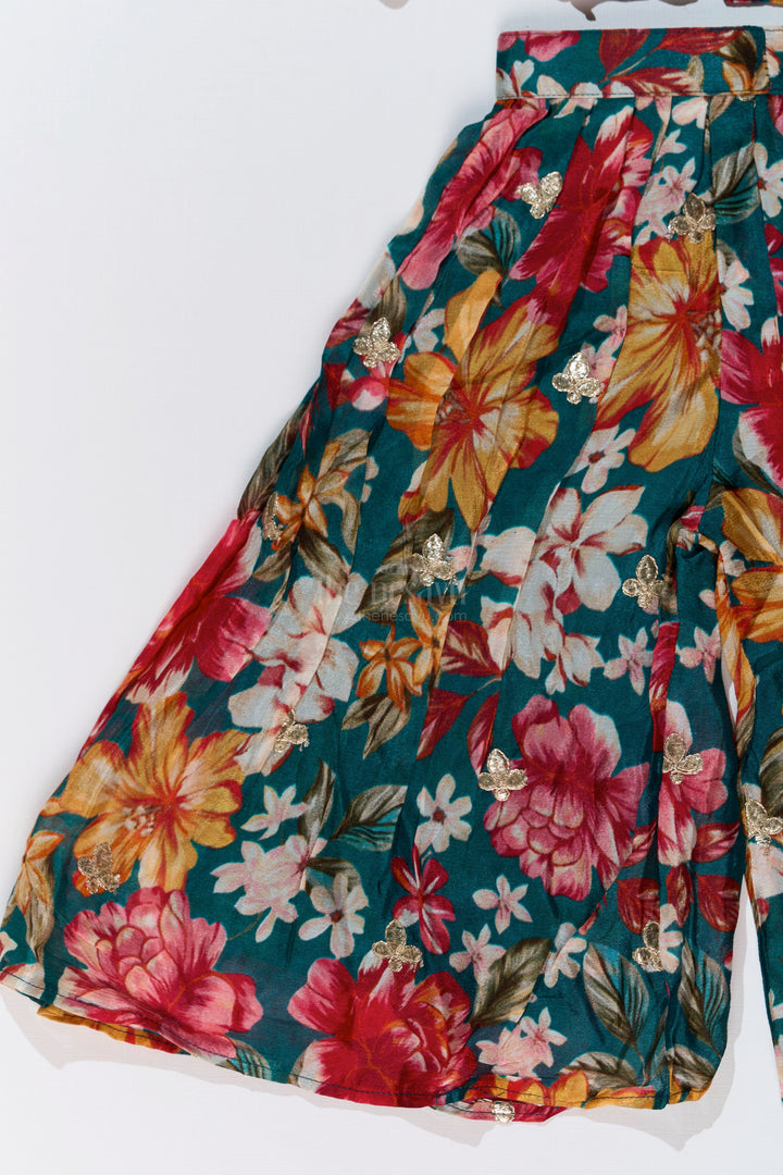 The Nesavu Girls Sharara / Plazo Set Girls Sharara Plazo Set in Floral Georgette with Foil Embroidery and Dupatta Nesavu Girls Sharara Plazo Set Floral Georgette Print Foil Embroidery | The Nesavu