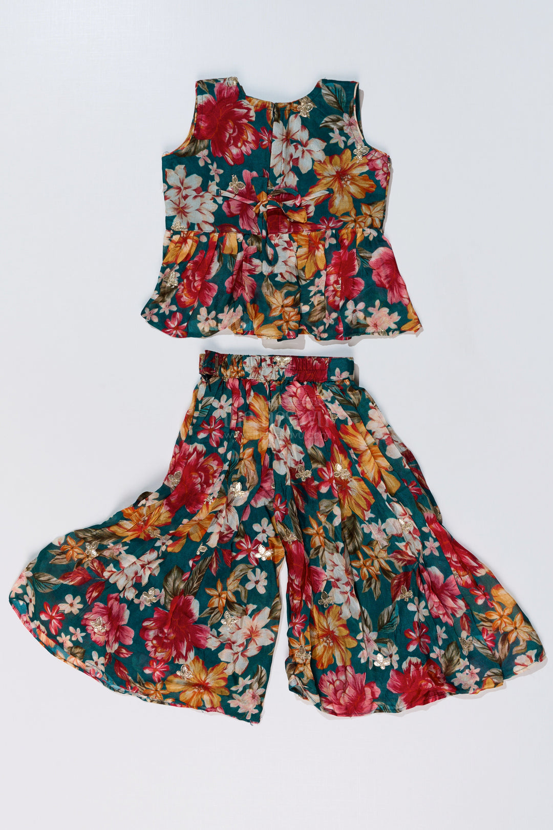 The Nesavu Girls Sharara / Plazo Set Girls Sharara Plazo Set in Floral Georgette with Foil Embroidery and Dupatta Nesavu Girls Sharara Plazo Set Floral Georgette Print Foil Embroidery | The Nesavu