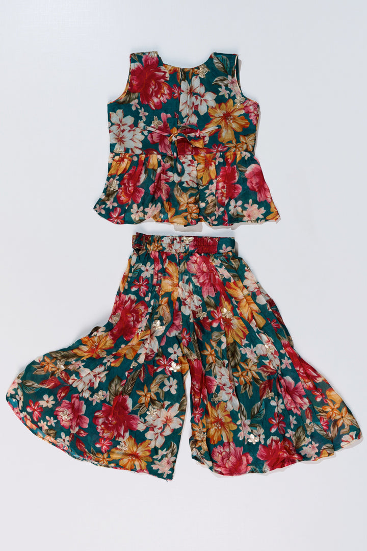 The Nesavu Girls Sharara / Plazo Set Girls Sharara Plazo Set in Floral Georgette with Foil Embroidery and Dupatta Nesavu Girls Sharara Plazo Set Floral Georgette Print Foil Embroidery | The Nesavu