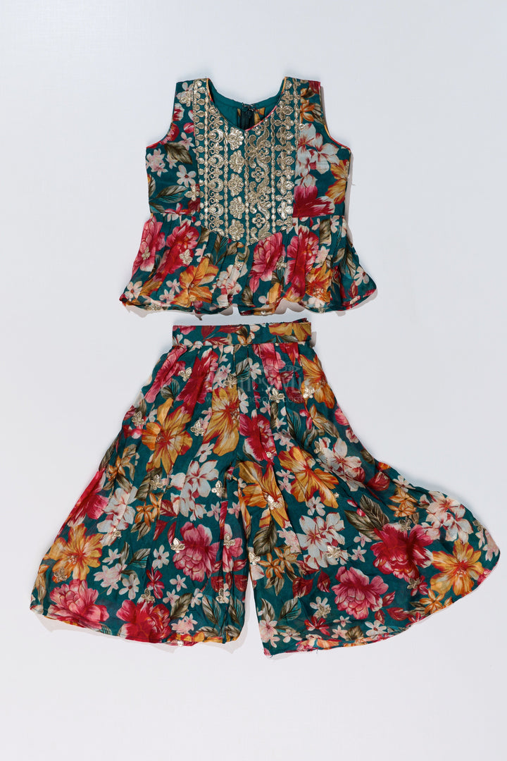 The Nesavu Girls Sharara / Plazo Set Girls Sharara Plazo Set in Floral Georgette with Foil Embroidery and Dupatta Nesavu Girls Sharara Plazo Set Floral Georgette Print Foil Embroidery | The Nesavu