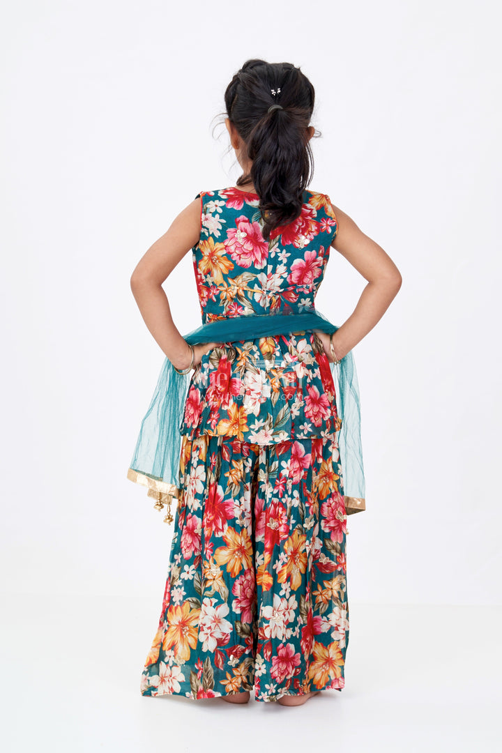 The Nesavu Girls Sharara / Plazo Set Girls Sharara Plazo Set in Floral Georgette with Foil Embroidery and Dupatta Nesavu Girls Sharara Plazo Set Floral Georgette Print Foil Embroidery | The Nesavu