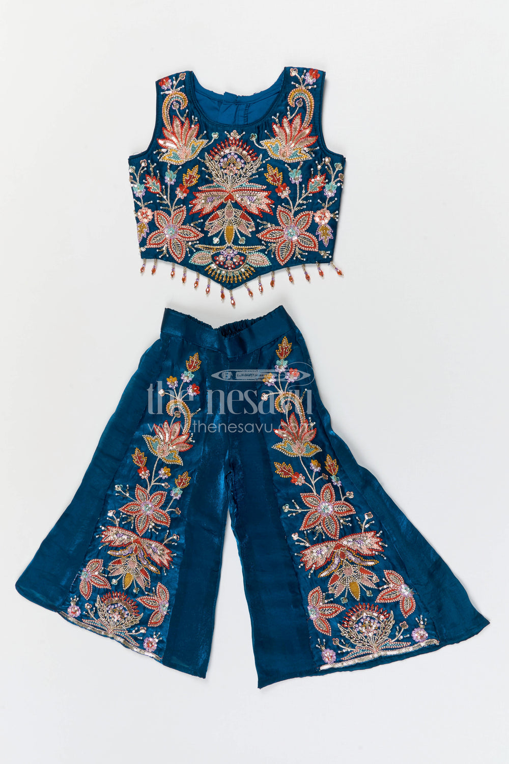 The Nesavu Girls Sharara / Plazo Set Girls Sharara/plazzo Set for Weddings and Festive Occasions Nesavu Nesavu girls organza sharara set with designer embroidery for weddings and festive occasions