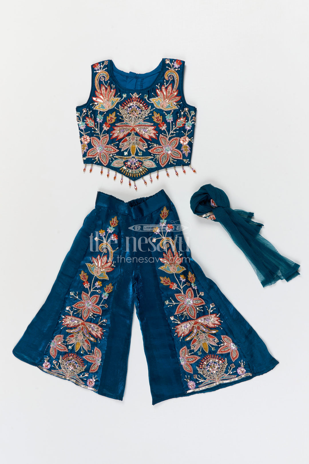 The Nesavu Girls Sharara / Plazo Set Girls Sharara/plazzo Set for Weddings and Festive Occasions Nesavu Nesavu girls organza sharara set with designer embroidery for weddings and festive occasions