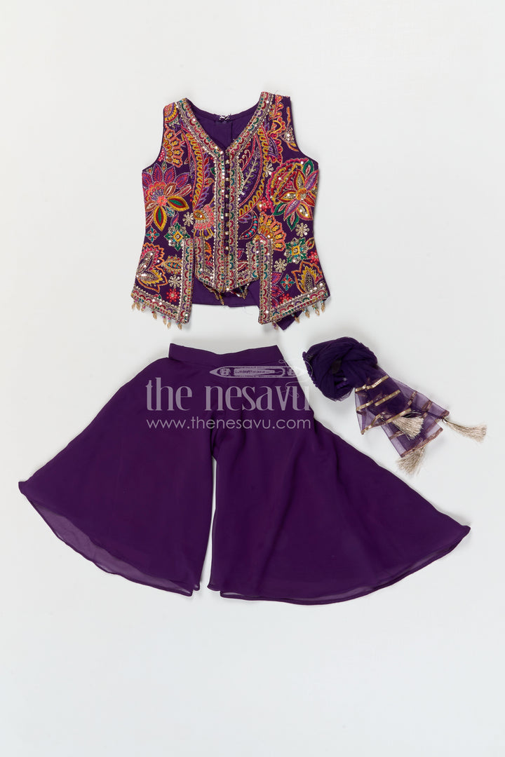 The Nesavu Girls Sharara / Plazo Set Girls Sharara Set for Cultural Functions and Festive Celebrations Nesavu Nesavu girls georgette sharara set with embroidered yoke for festive celebrations and cultural events