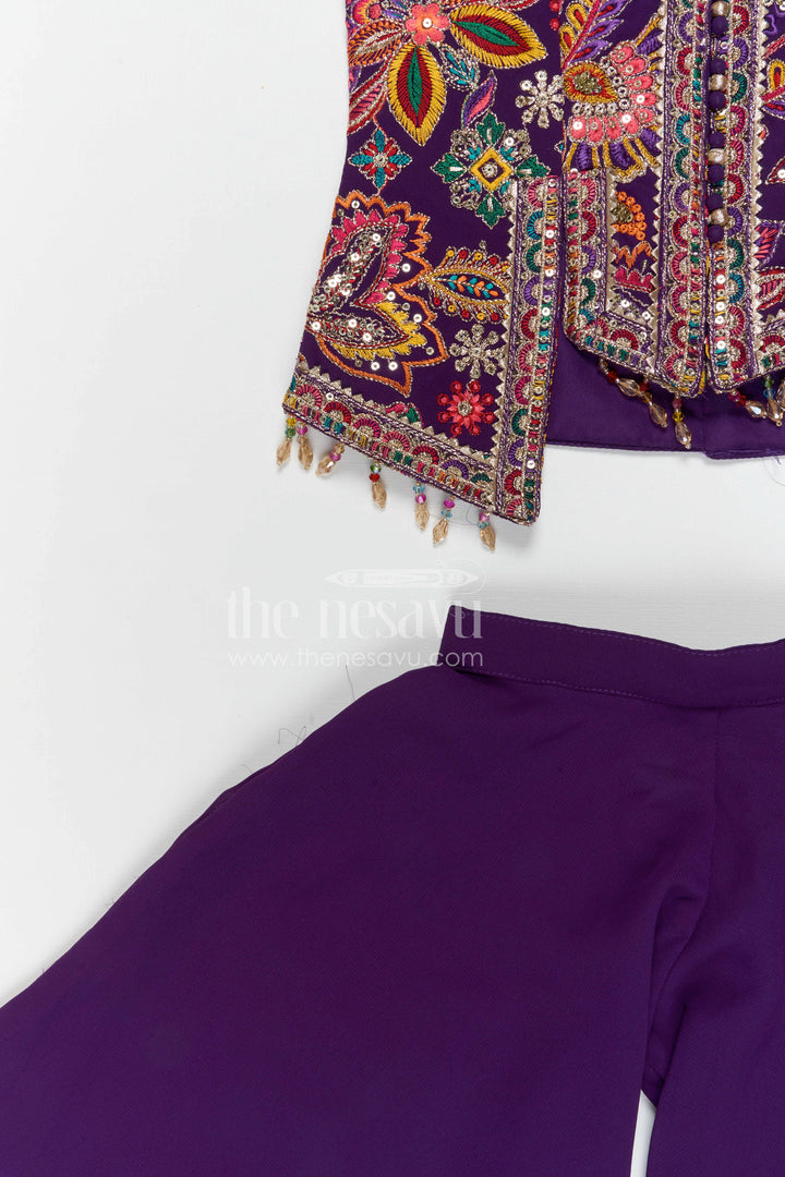 The Nesavu Girls Sharara / Plazo Set Girls Sharara Set for Cultural Functions and Festive Celebrations Nesavu Nesavu girls georgette sharara set with embroidered yoke for festive celebrations and cultural events