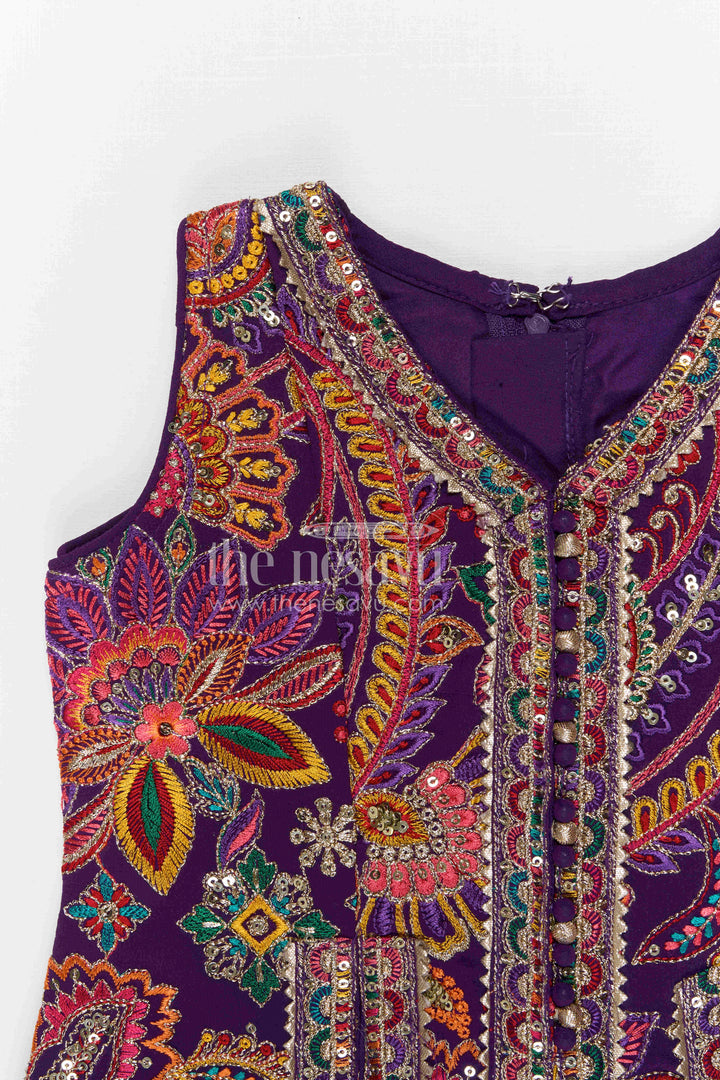 The Nesavu Girls Sharara / Plazo Set Girls Sharara Set for Cultural Functions and Festive Celebrations Nesavu Nesavu girls georgette sharara set with embroidered yoke for festive celebrations and cultural events