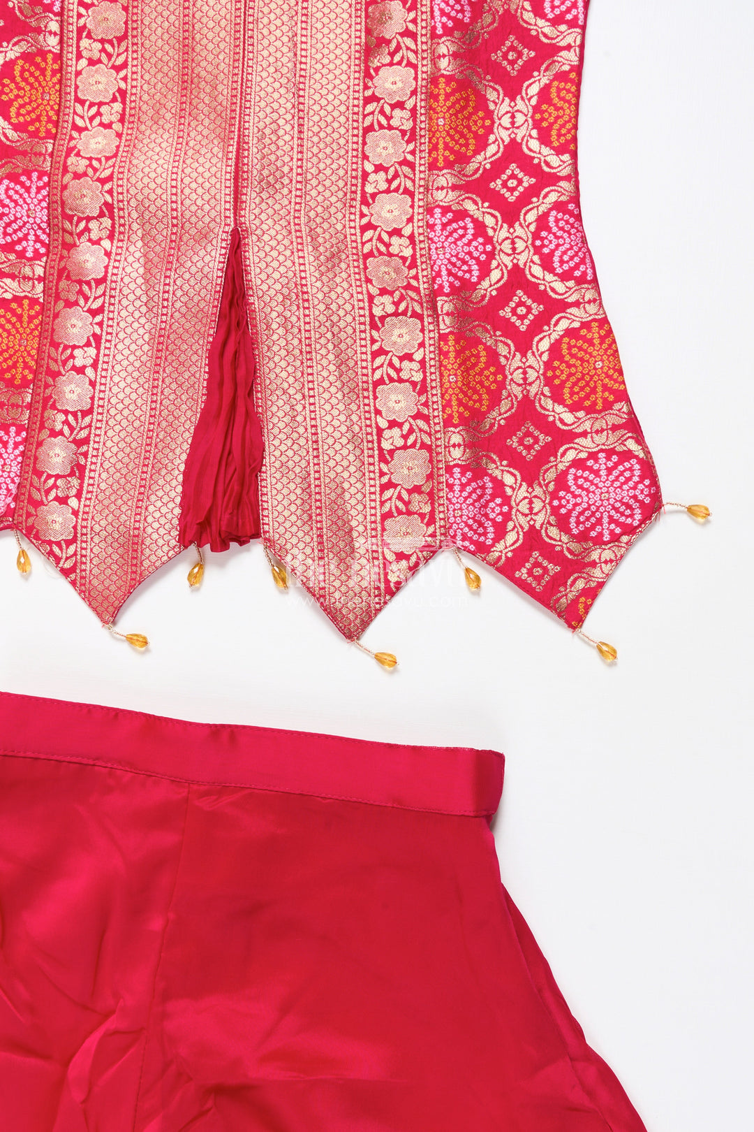 The Nesavu Girls Sharara / Plazo Set Girls Sharara Set for Diwali and Ethnic Family Gatherings Nesavu Nesavu girls red sharara set in viscose silk with brocade yoke perfect for Diwali and festive gatherings