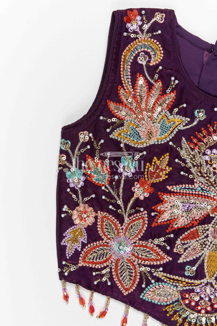 The Nesavu Girls Sharara / Plazo Set Girls Sharara Set for Diwali and Pongal Events Nesavu Nesavu girls organza sharara set with designer embroidery for weddings and festive occasions