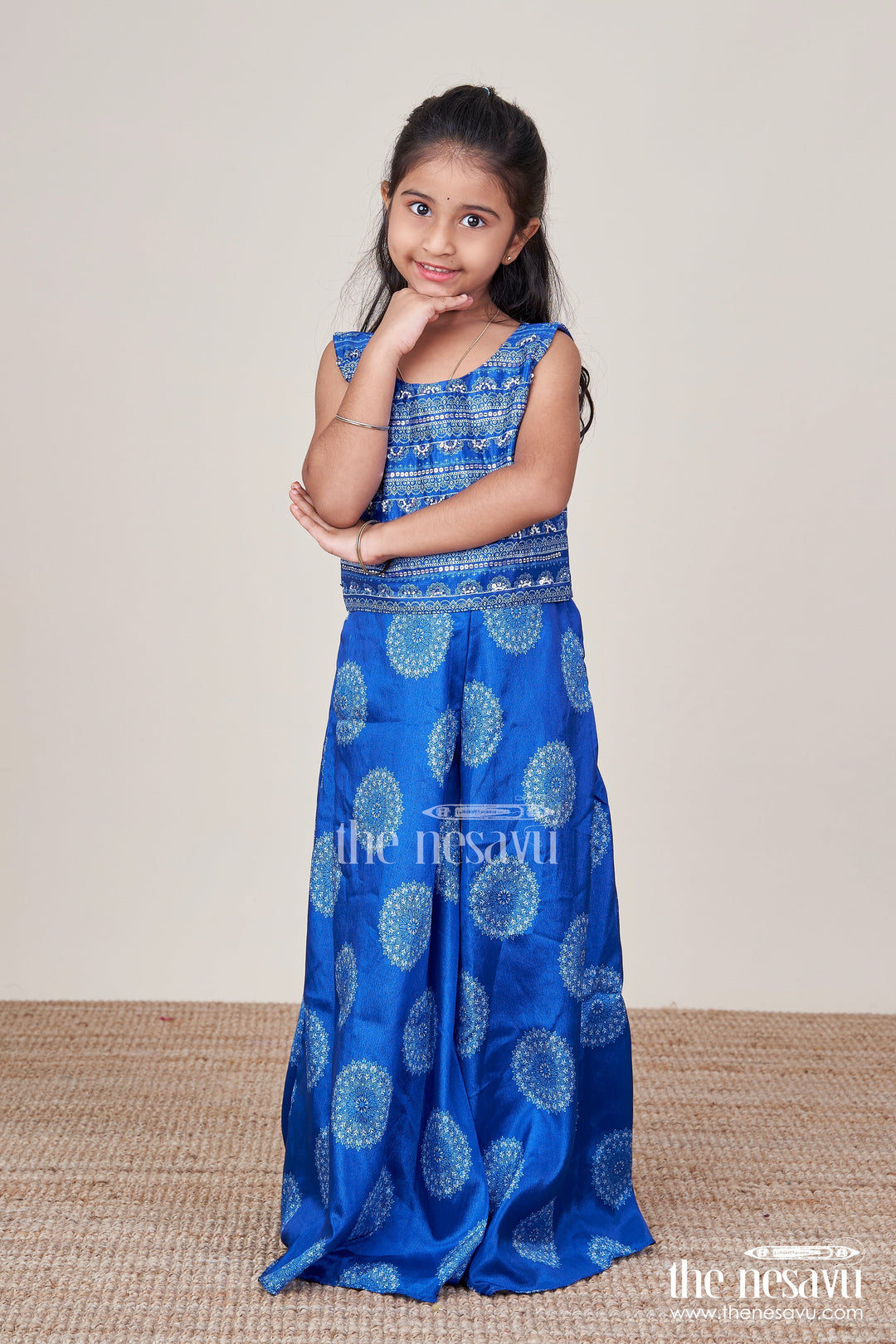 The Nesavu Girls Sharara / Plazo Set Girls Sharara Set for Ethnic School Days and Festive Performances Nesavu Nesavu girls sharara set viscose silk digital prints ethnic events functions