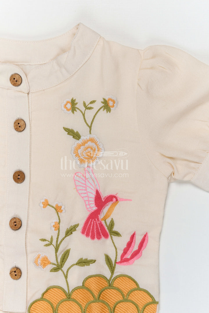 The Nesavu Girls Sharara / Plazo Set Girls Sharara Set for Festive Celebrations and Ethnic Wear Nesavu Nesavu girls muslin cotton sharara set with thread embroidery for festive celebrations and ethnic wear