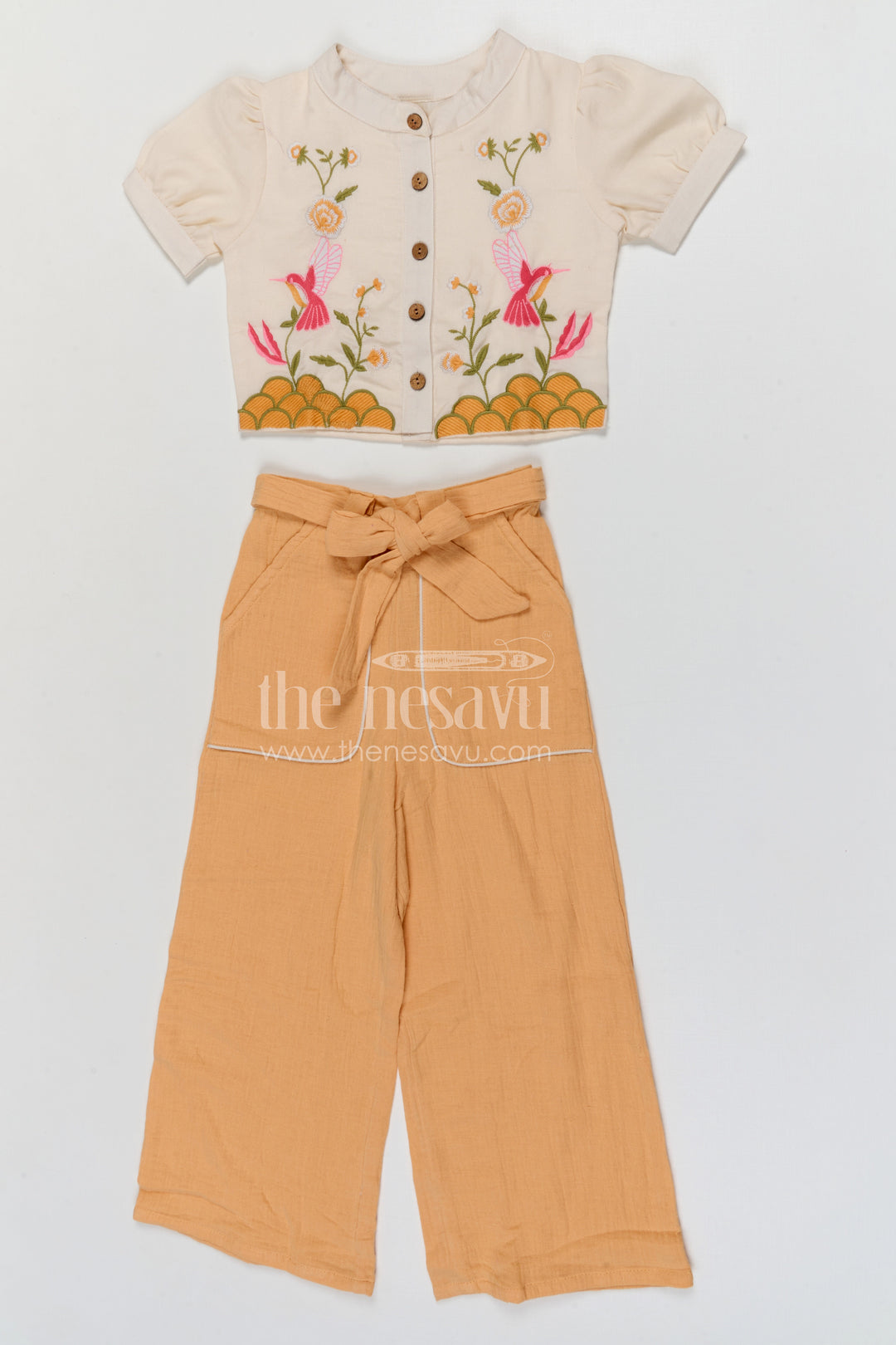 The Nesavu Girls Sharara / Plazo Set Girls Sharara Set for Festive Celebrations and Ethnic Wear Nesavu Nesavu girls muslin cotton sharara set with thread embroidery for festive celebrations and ethnic wear