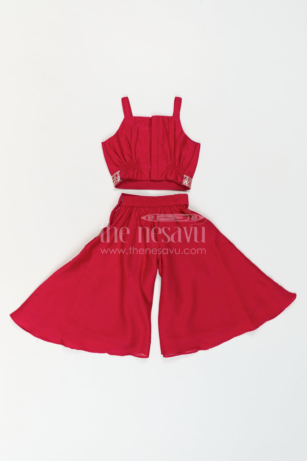 The Nesavu Girls Sharara / Plazo Set Girls Sharara Set for Festive Celebrations and Family Function Nesavu Nesavu Girls Sharara Set For Festive Celebrations And Family Functions With Embroidered Jacket And Sharara Pants