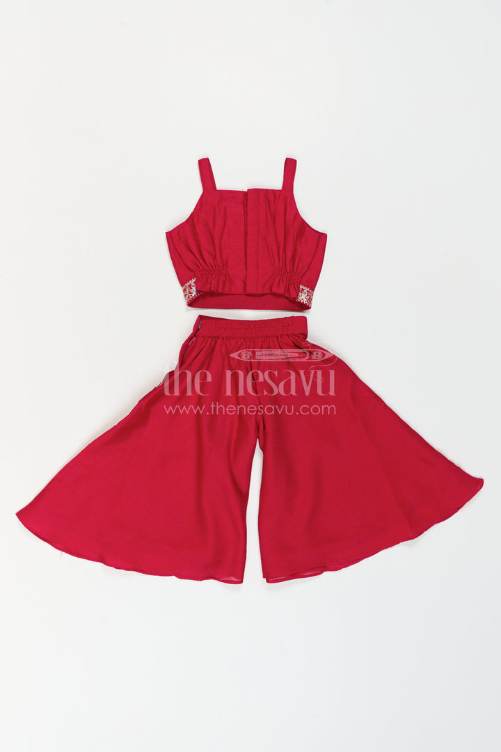 The Nesavu Girls Sharara / Plazo Set Girls Sharara Set for Festive Celebrations and Family Function Nesavu Nesavu Girls Sharara Set For Festive Celebrations And Family Functions With Embroidered Jacket And Sharara Pants