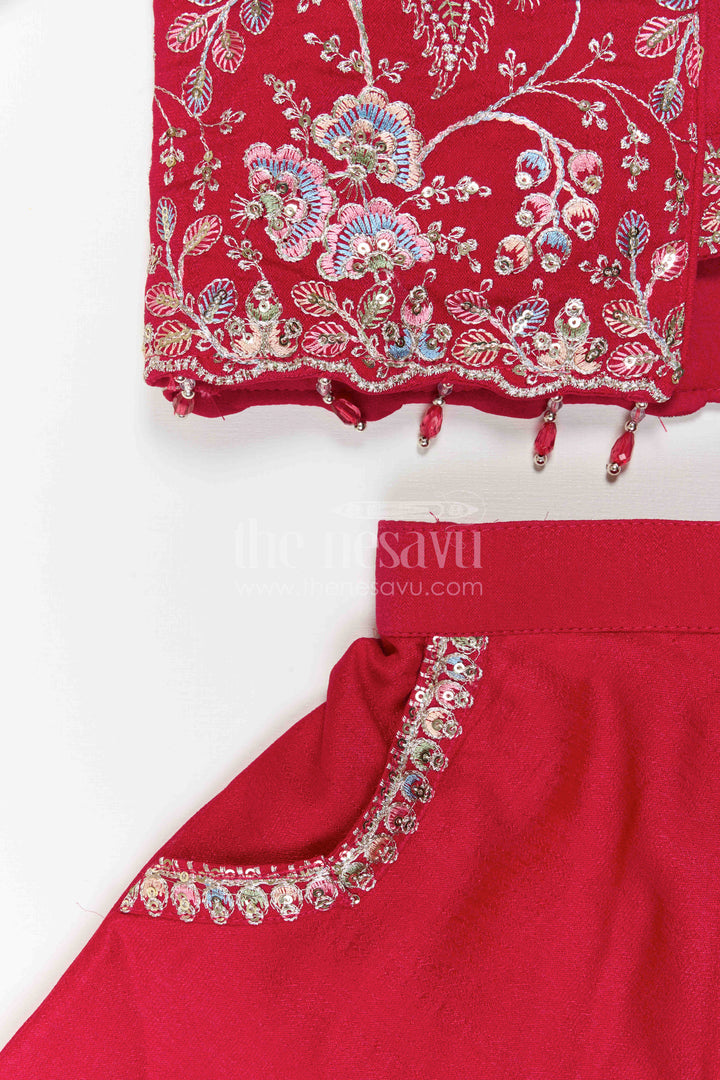 The Nesavu Girls Sharara / Plazo Set Girls Sharara Set for Festive Celebrations and Family Function Nesavu Nesavu Girls Sharara Set For Festive Celebrations And Family Functions With Embroidered Jacket And Sharara Pants