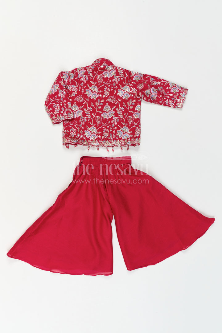 The Nesavu Girls Sharara / Plazo Set Girls Sharara Set for Festive Celebrations and Family Function Nesavu Nesavu Girls Sharara Set For Festive Celebrations And Family Functions With Embroidered Jacket And Sharara Pants