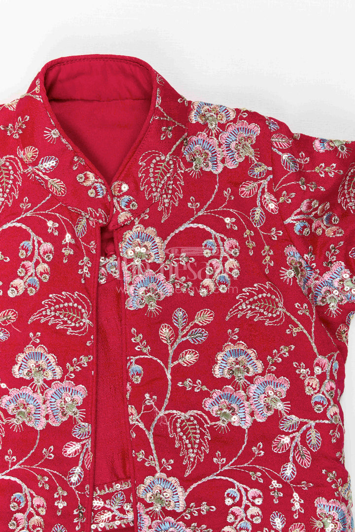 The Nesavu Girls Sharara / Plazo Set Girls Sharara Set for Festive Celebrations and Family Function Nesavu Nesavu Girls Sharara Set For Festive Celebrations And Family Functions With Embroidered Jacket And Sharara Pants